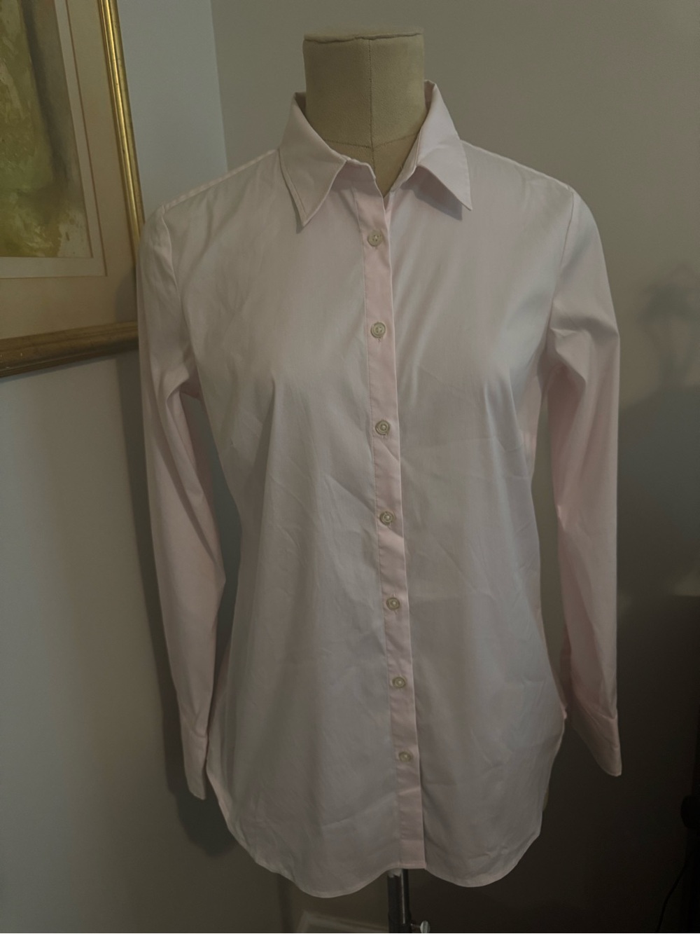 Ann Taylor Pale Blush Button-Front Shirt Size 8 Stretch Cotton/Nylon Blend